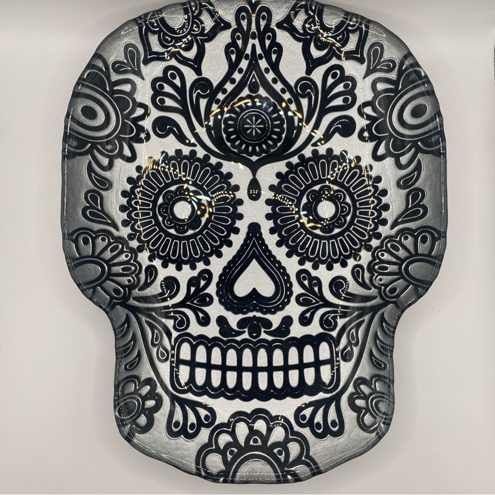Akcam Black and Silver Skull Serving Bowl/Platter